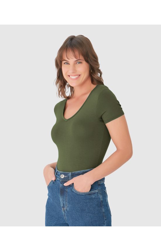 Blusa Básica Feminina Decote V Em Viscose Stretch