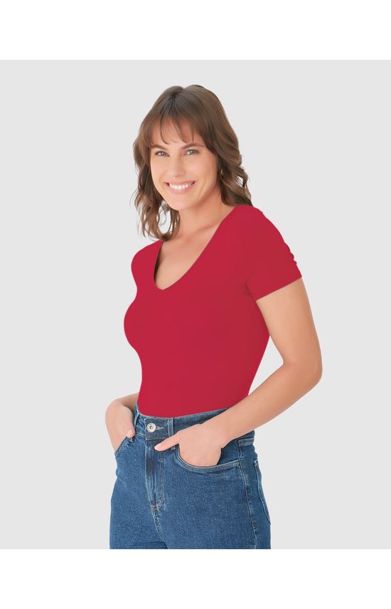 Blusa Básica Feminina Decote V Em Viscose Stretch