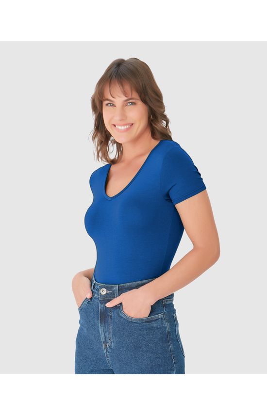 Blusa Básica Feminina Decote V Em Viscose Stretch