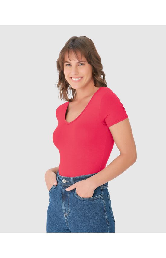 Blusa Básica Feminina Decote V Em Viscose Stretch