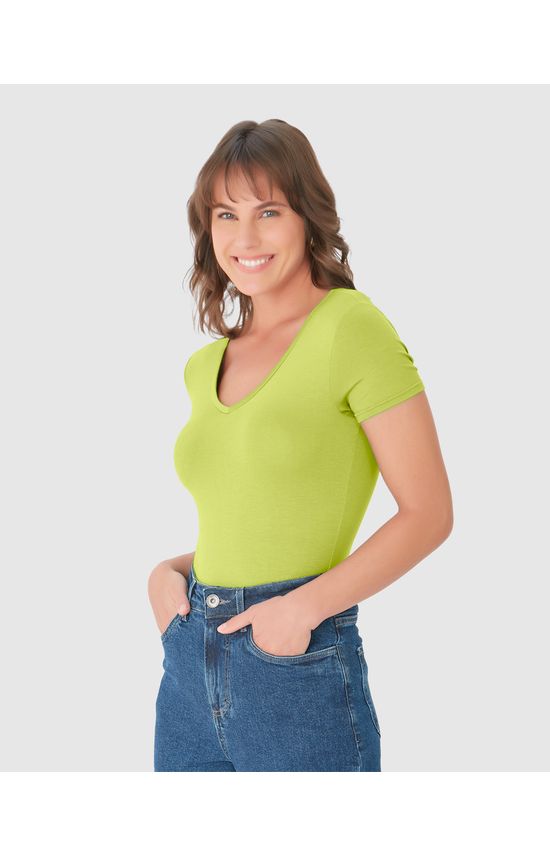 Blusa Básica Feminina Decote V Em Viscose Stretch