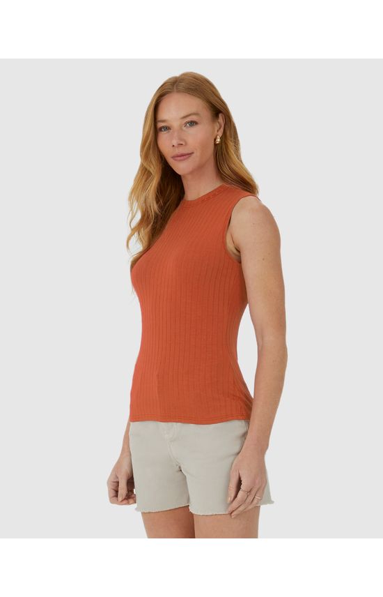 Regata Básica Feminina Gola Alta Em Canelado De Viscose