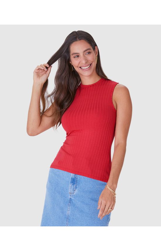 Regata Básica Feminina Gola Alta Em Canelado De Viscose