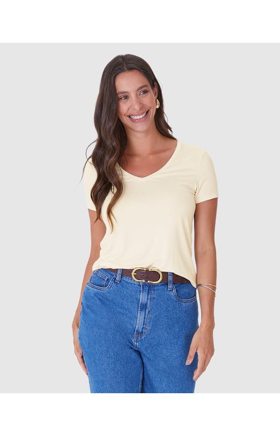 Blusa Básica Feminina Decote V Em Viscose Botonê