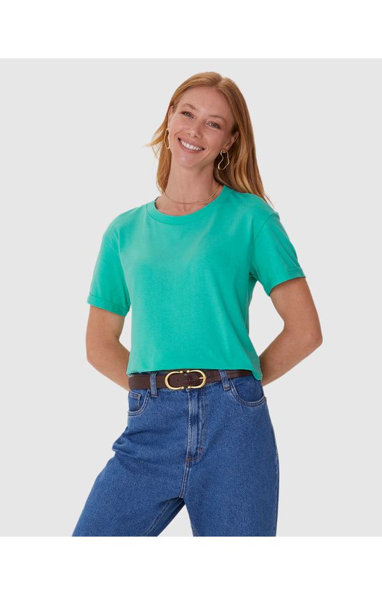 Blusa Básica Feminina Manga Curta Em Algodão