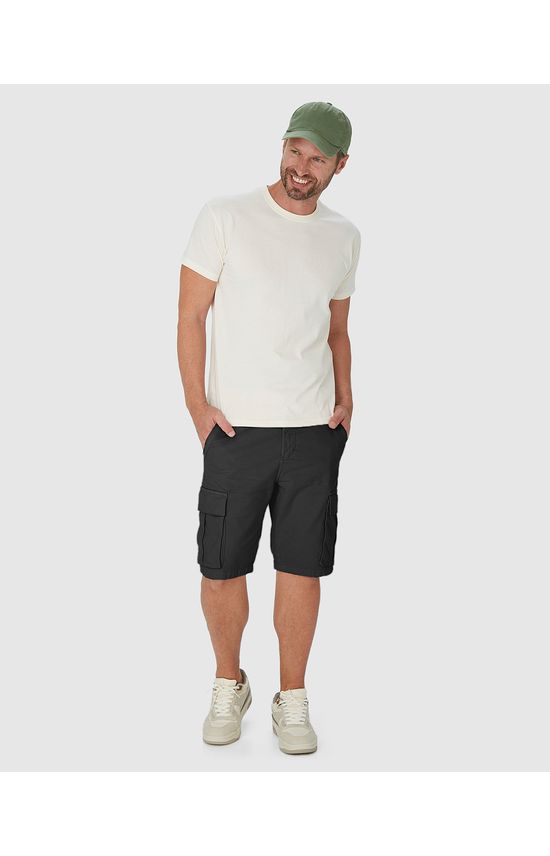 Bermuda Cargo Masculina Cintura Média Em Sarja Com Elastano