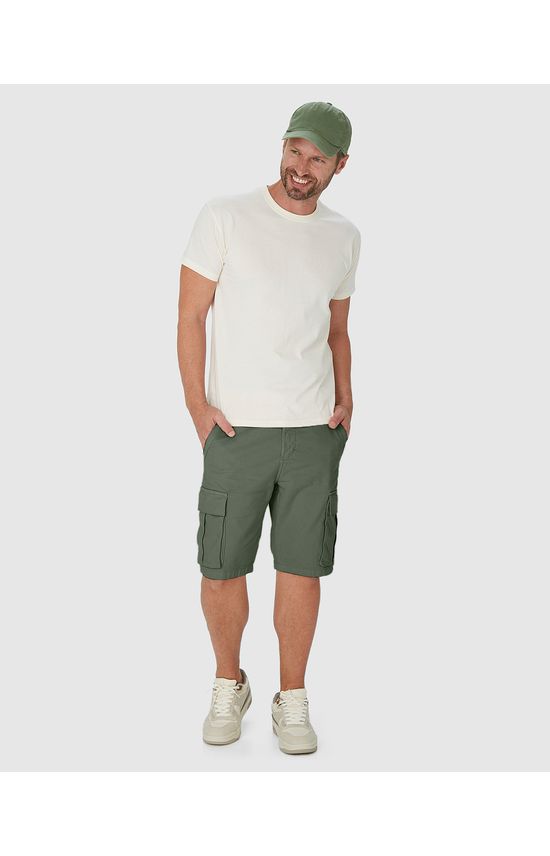 Bermuda Cargo Masculina Cintura Média Em Sarja Com Elastano