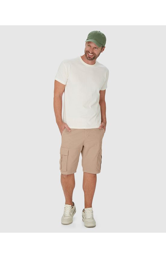 Bermuda Cargo Masculina Cintura Média Em Sarja Com Elastano