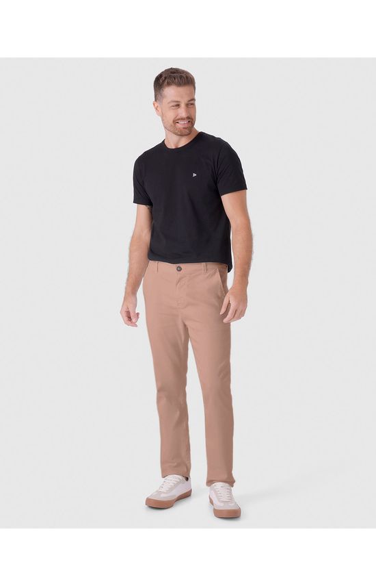 Calça Chino Masculina Cintura Média Em Sarja Com Elastano