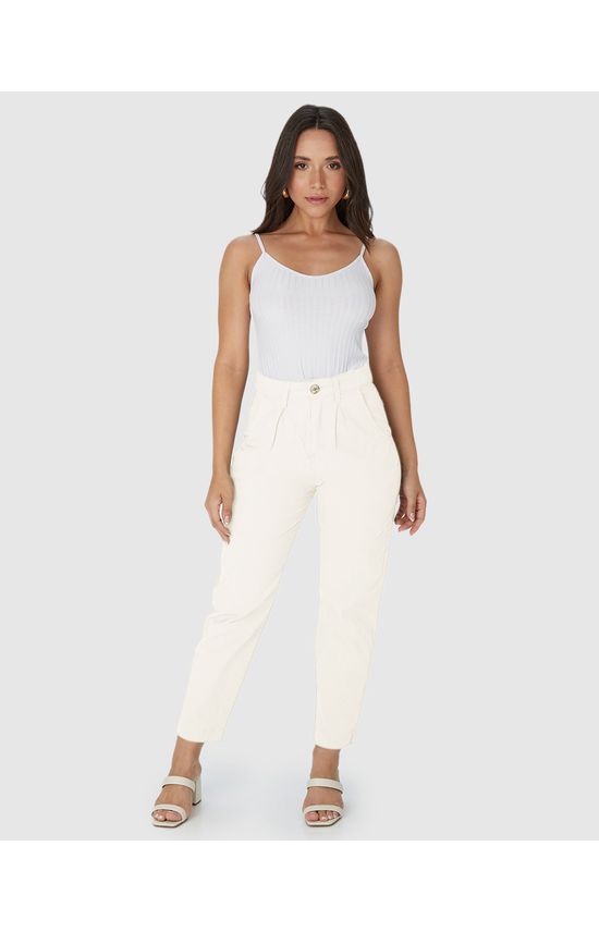 Calça Feminina Carrot Cropped Em Sarja Stretch Texturizada