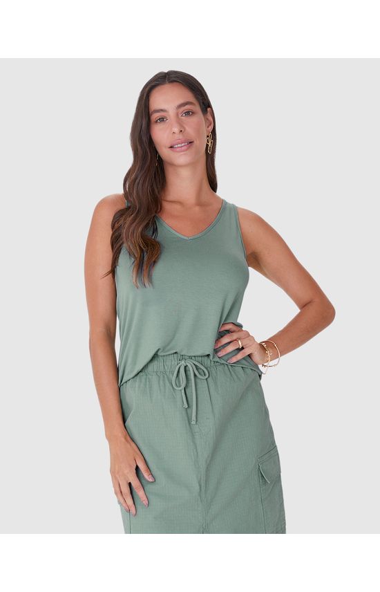 Regata Básica Feminina Decote V Em Malha Essence