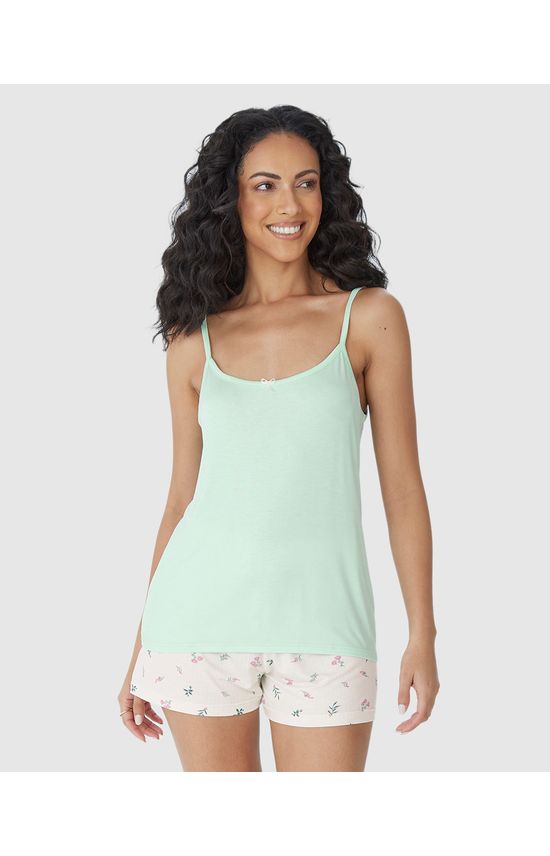 Regata Feminina De Pijama Alça Fina Em Malha Viscose Stretch
