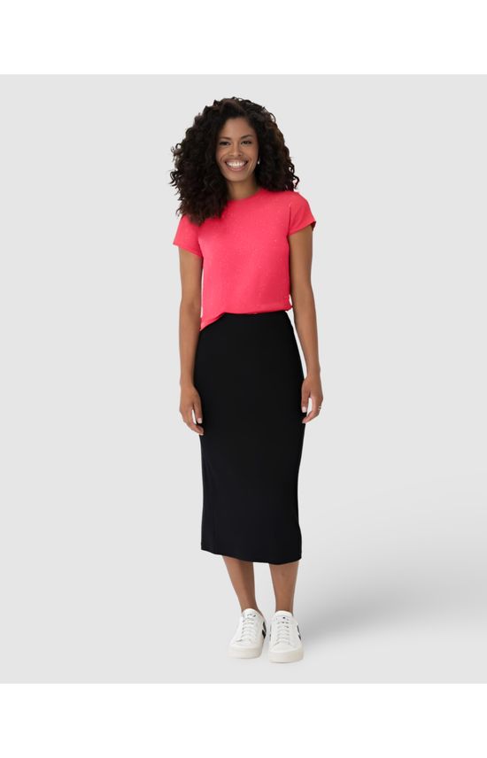 Blusa Básica Feminina Manga Curta Em Viscose Botonê Stretch