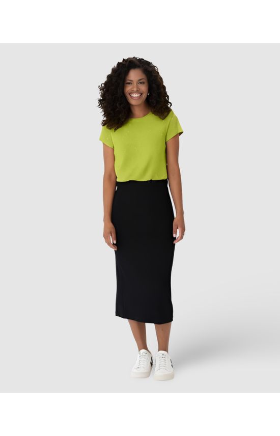 Blusa Básica Feminina Manga Curta Em Viscose Botonê Stretch