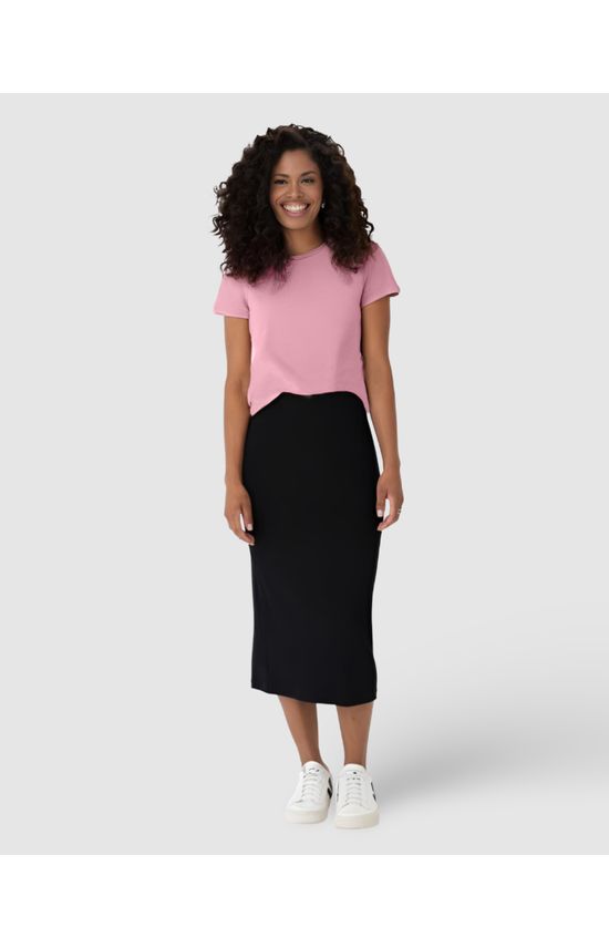 Blusa Básica Feminina Manga Curta Em Viscose Botonê Stretch
