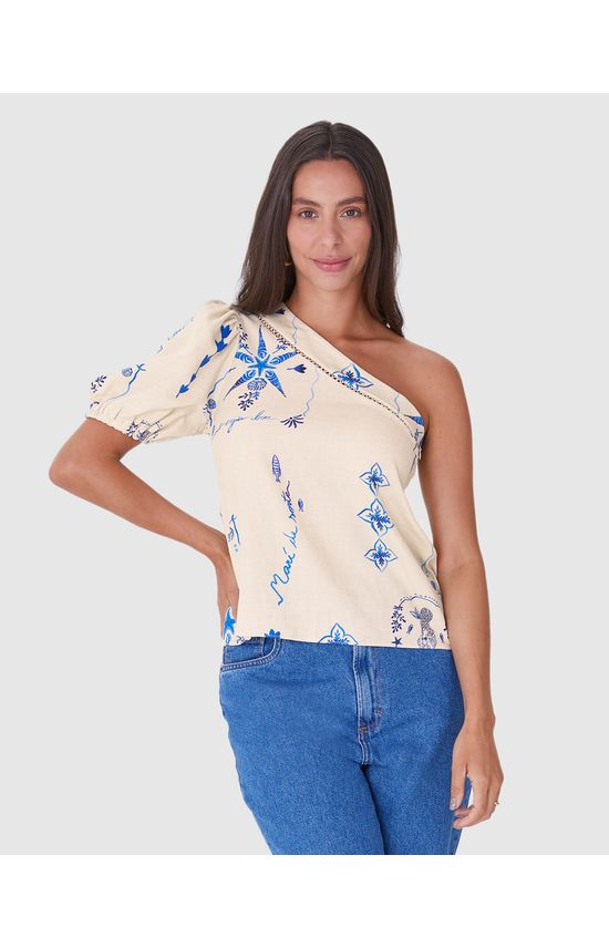Blusa Feminina Estampada Decote Ombro Só Em Tecido Texturizado