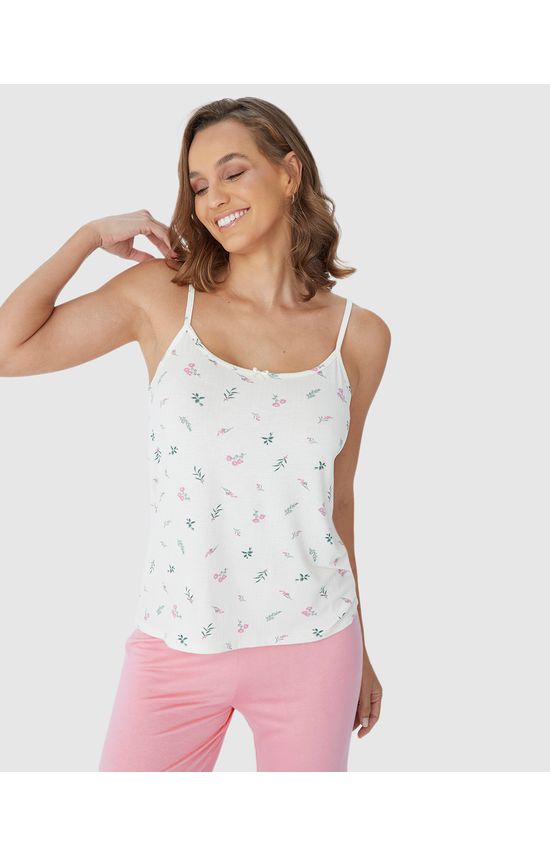 Regata Feminina De Pijama Alça Fina Em Malha Viscose Stretch