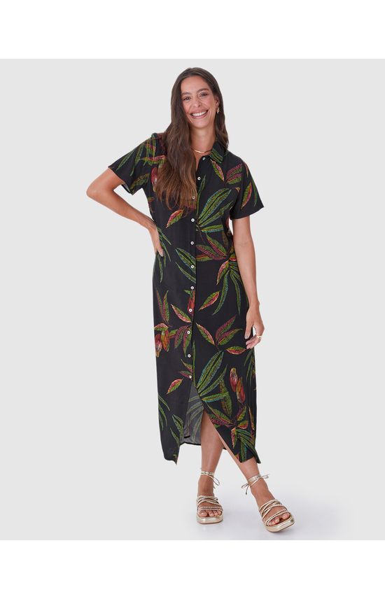 Vestido Chemise Feminino Estampado Em Viscose