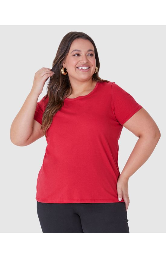 Blusa Básica Feminina Plus Size Decote Redondo Em Algodão