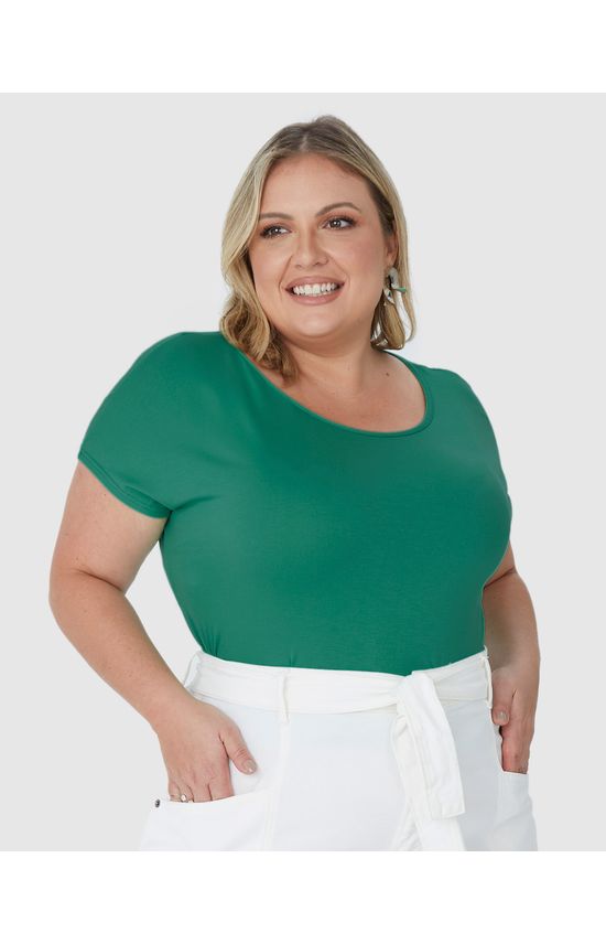 Blusa Básica Feminina Plus Size Decote Redondo Em Algodão