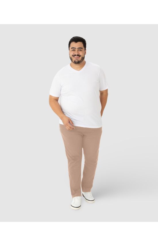Calça Masculina Plus Size Chino Em Sarja Com Elastano