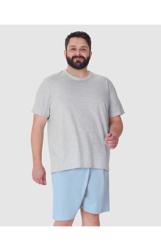 Pijama Masculino Plus Size Camiseta Bordado Frontal Em Algodão