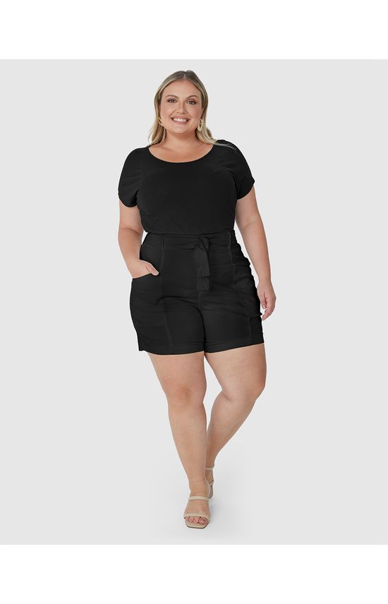 Bermuda Feminina Plus Size Mom Com Cinto Em Sarja Com Elastano