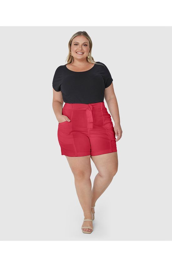 Bermuda Feminina Plus Size Mom Com Cinto Em Sarja Com Elastano