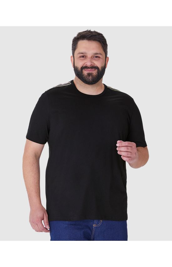 Camiseta Masculina Plus Size Com Detalhe Retilínea Em Algodão