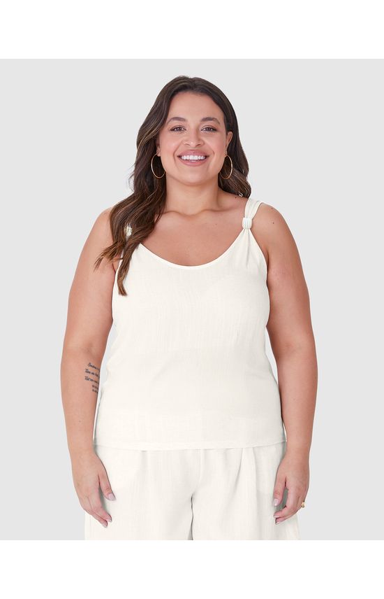 Regata Feminina Plus Size Alça Com Ornamento Em Viscolinho Texturizado