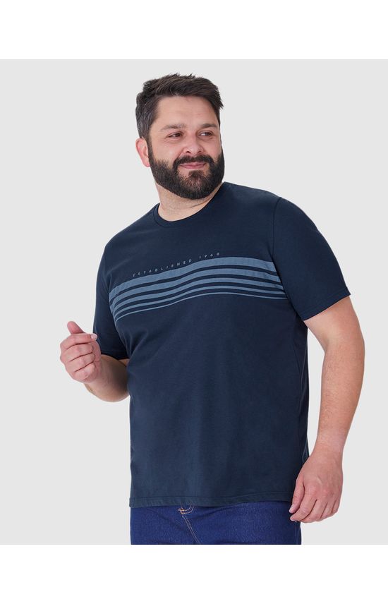 Camiseta Masculina Plus Size Established Listras Frontais Em Algodão