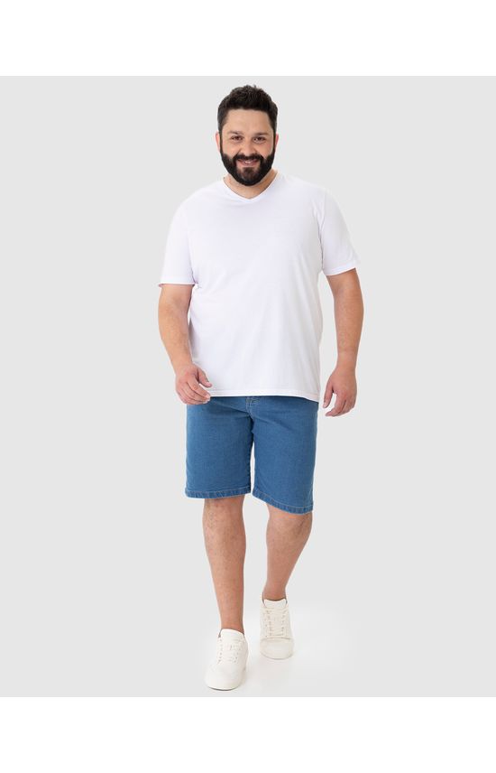 Bermuda Masculina Plus Size Tradicional Cintura Média Em Jeans Com Elastano