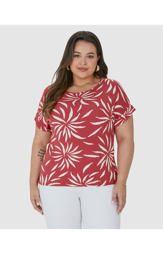 Blusa Feminina Plus Size Ampla Estampada Em Malha Viscolinho Stretch