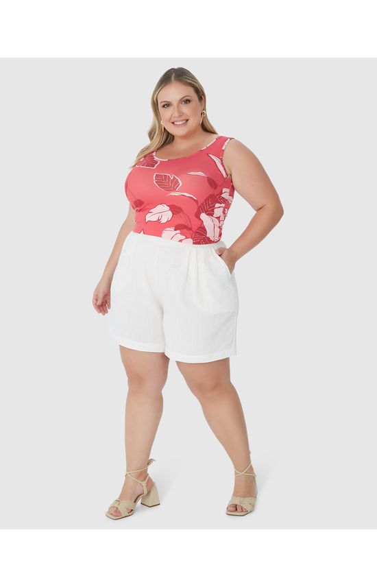 Regata Feminina Plus Size Estampa Folhagem Em Viscose Stretch