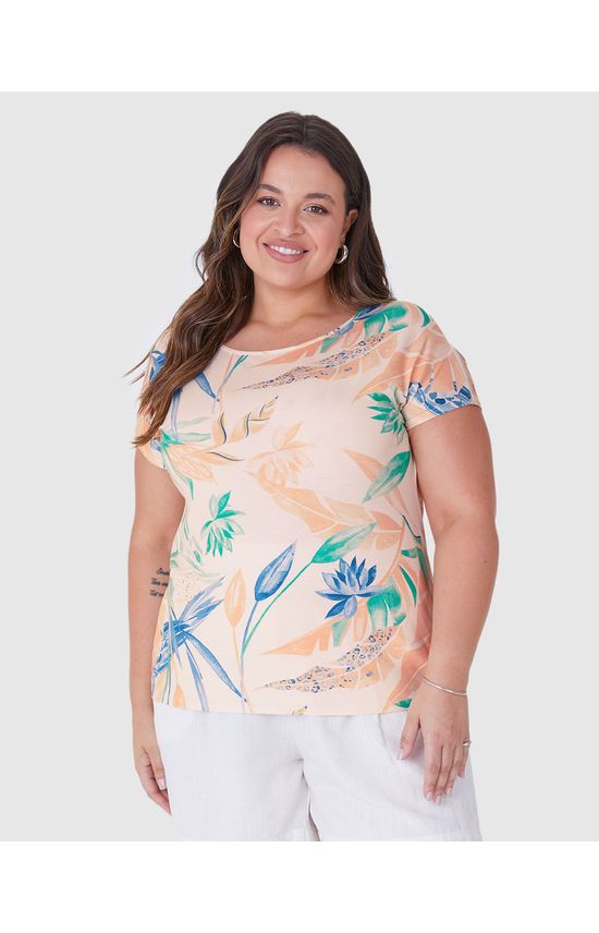 Blusa Feminina Plus Size Estampada Barra Mullet Em Viscose Stretch