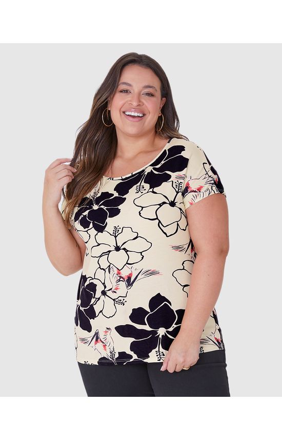 Blusa Feminina Plus Size Estampada Barra Mullet Em Viscose Stretch