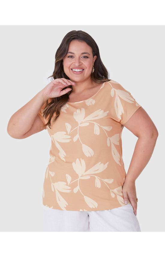 Blusa Feminina Plus Size Estampada Barra Mullet Em Viscose Stretch