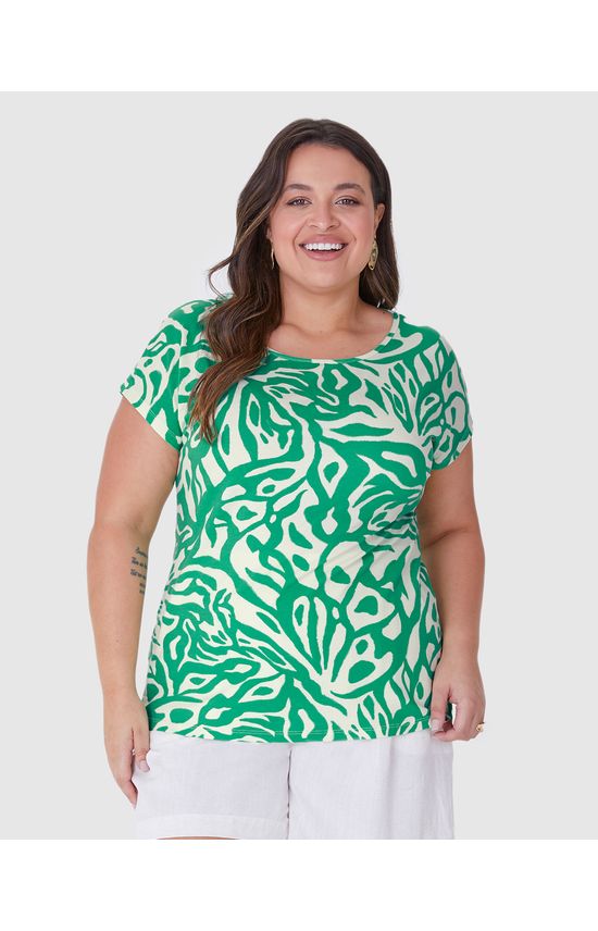 Blusa Feminina Plus Size Estampada Barra Mullet Em Viscose Stretch