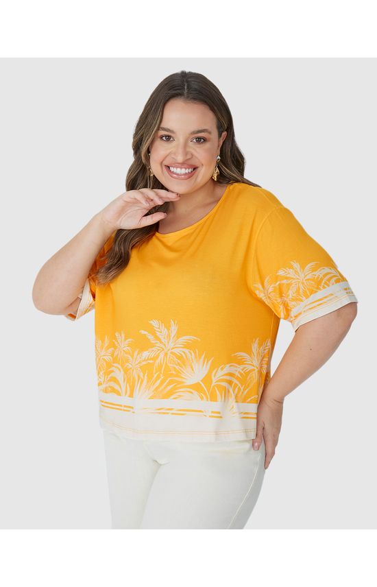 Blusa Feminina Plus Size Box Estampa Digital Em Viscose Stretch