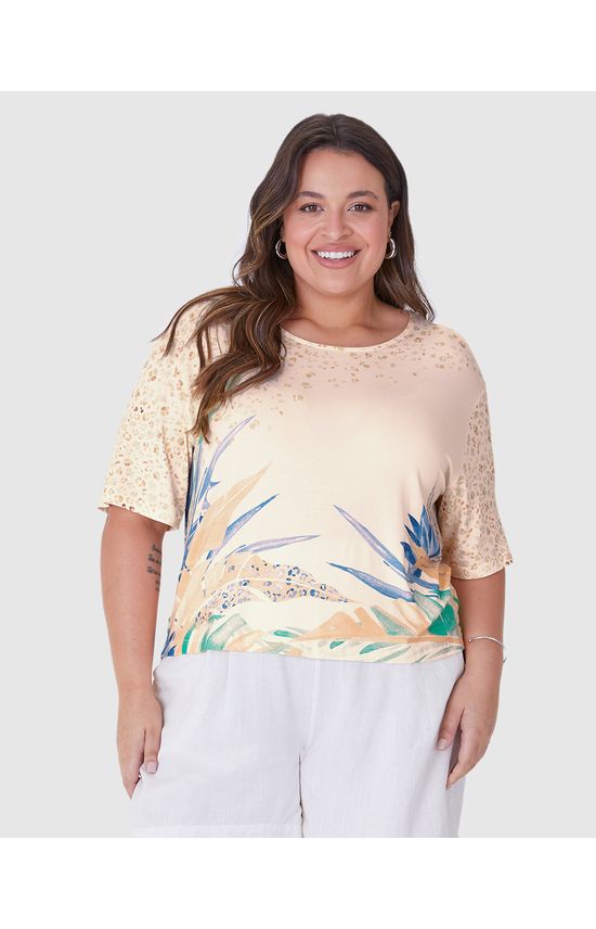 Blusa Feminina Plus Size Box Estampa Digital Em Viscose Stretch