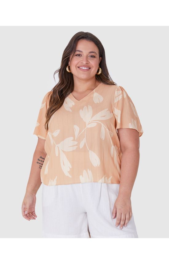 Blusa Feminina Plus Size Decote V Em Viscose Lurex