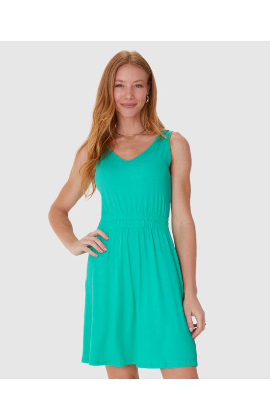 Vestido Feminino Decote V Em Malha Canelada De Viscose