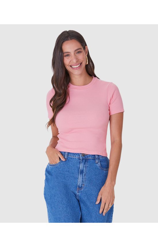 Blusa Básica Feminina Decote Redondo Em Ribana