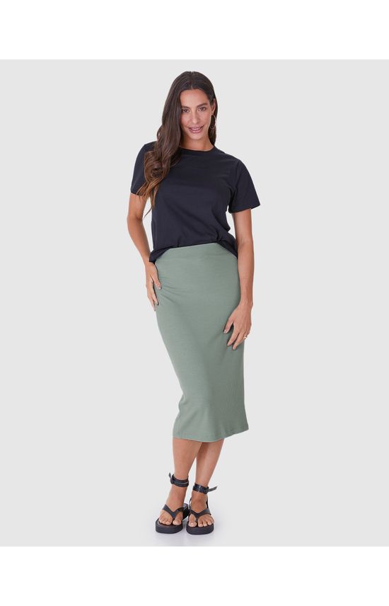 Saia Midi Feminina Em Malha Viscose Canelada