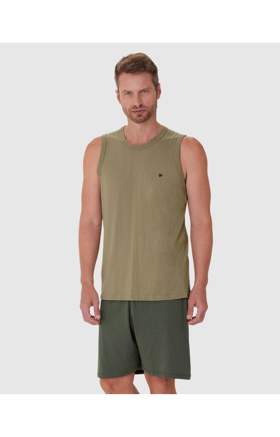 Pijama Masculino Regata Bordado Peitoral Em Algodão