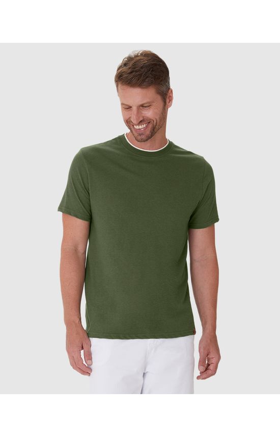 Camiseta Masculina Gola Dupla Em Malha Linho