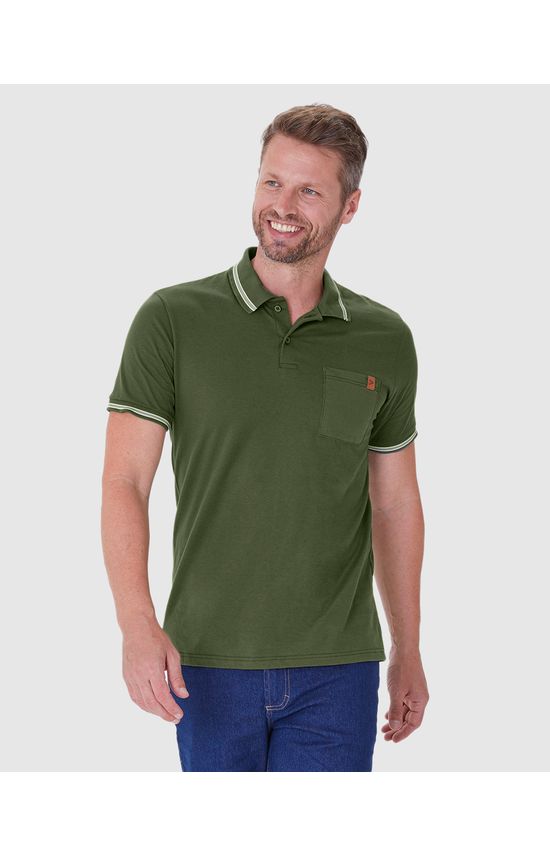 Camisa Polo Masculina Bolso Frontal Em Algodão