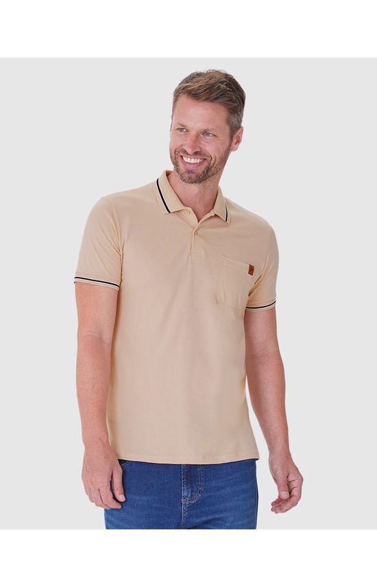 Camisa Polo Masculina Bolso Frontal Em Algodão