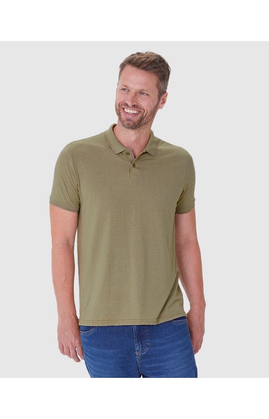 Camisa Polo Masculina Gola E Manga Retilínea Em Malha Texturizada