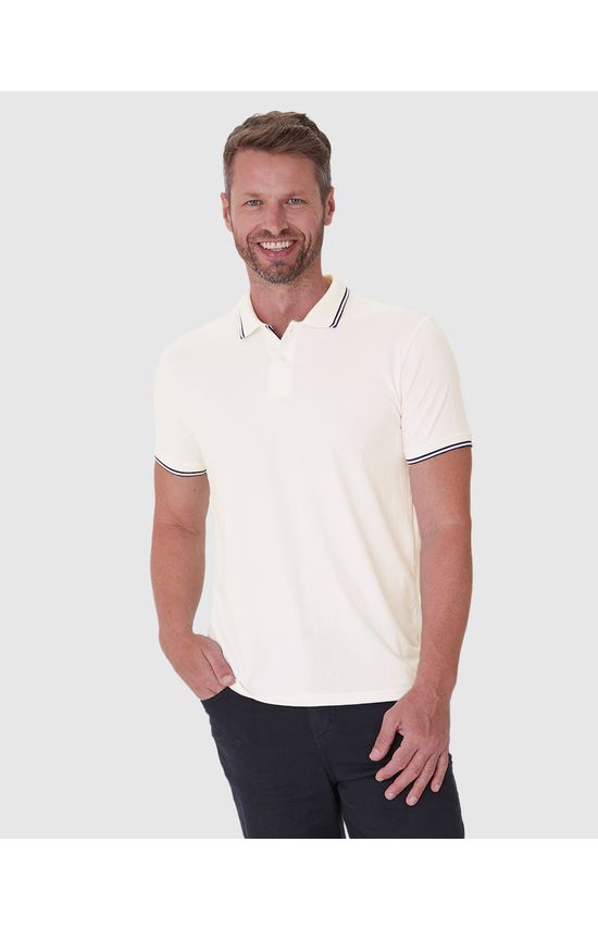 Camisa Polo Masculina Gola E Manga Retilínea Em Malha Texturizada